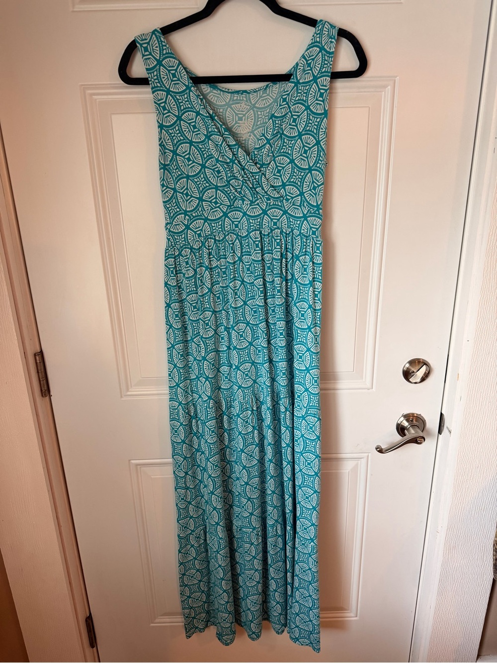 St. John's Bay Teal and White Printed Maxi Dress